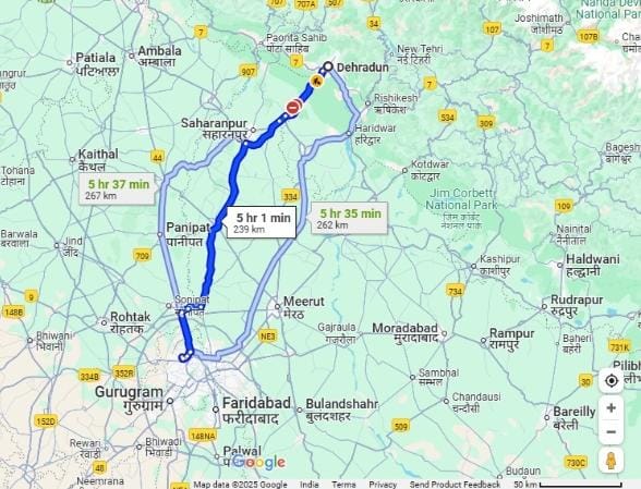 Dehradun Delhi to old route 