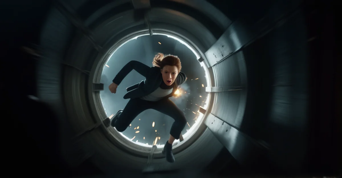 Alpha 2026 action sequence with a woman spy in mid-combat