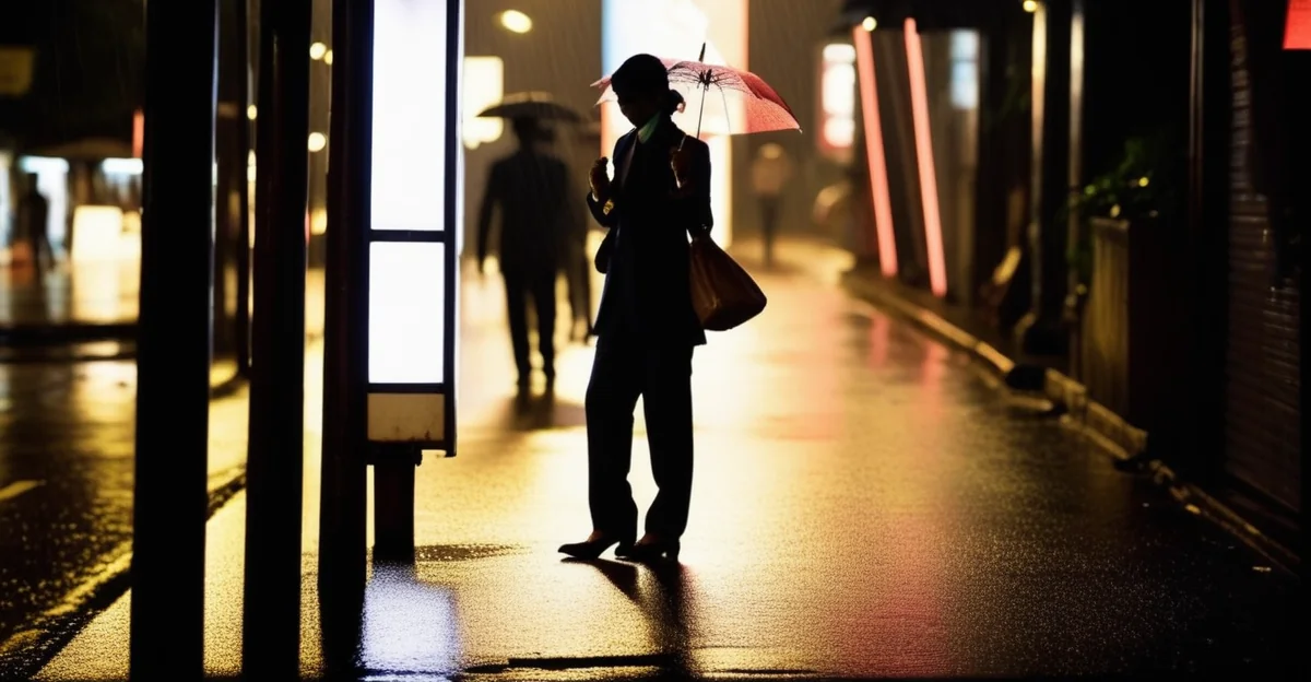 Noir thriller still evoking the Baby Do Die Do umbrella-assassin premise