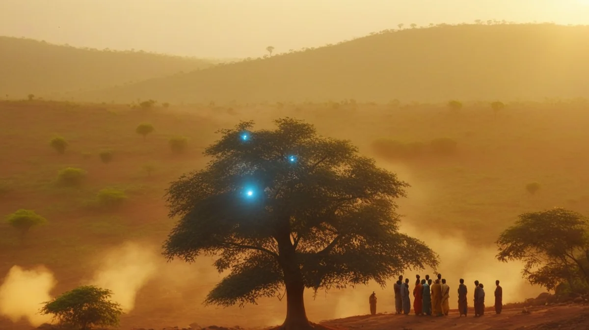 Sing Geetham villagers singing around the sacred tree in Kuberapuram