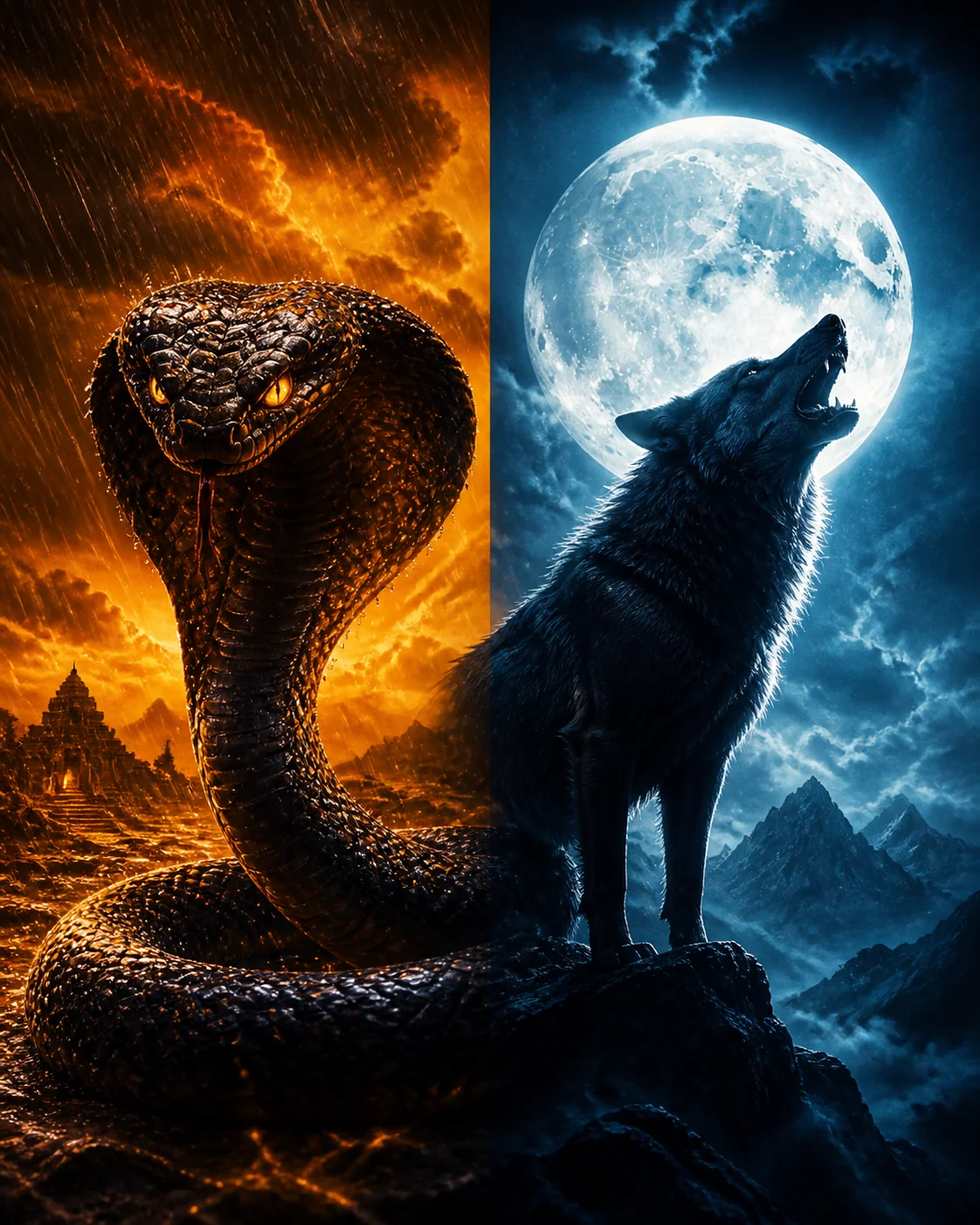 Naagzilla vs Bhediya 2 box office clash artwork showing a giant cobra facing a wolf