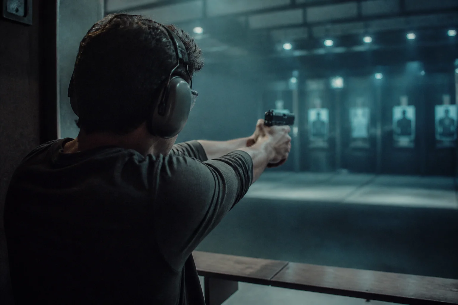 Sanjay Vishwanath at a shooting range in the Vishwanath and Sons trailer